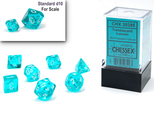 Chessex - Mini Translucent Polyhedral 7 Die Set - Teal & White