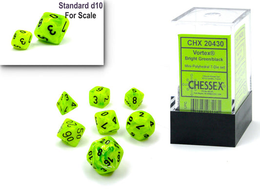 Chessex - Mini Vortex Polyhedral 7 Die Set - Bright Green & Black