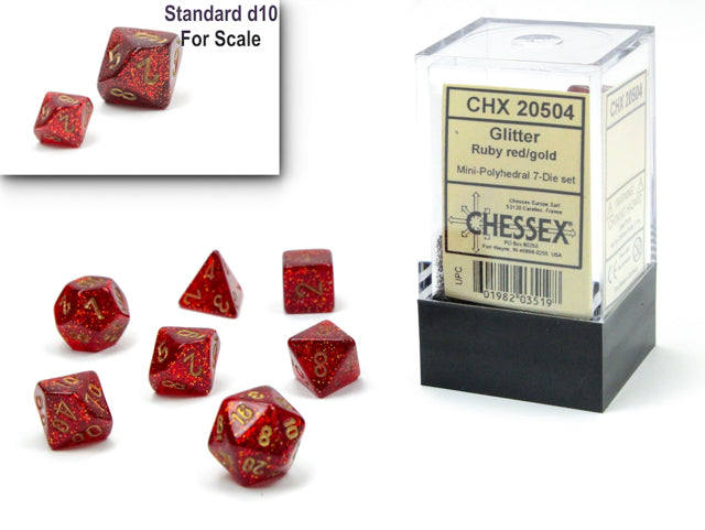 Chessex - Mini Glitter Polyhedral 7 Die Set - Ruby Gold