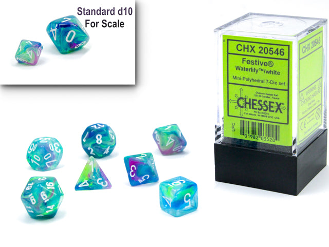 Chessex - Mini Festive Polyhedral 7 Die Set - Waterlily White