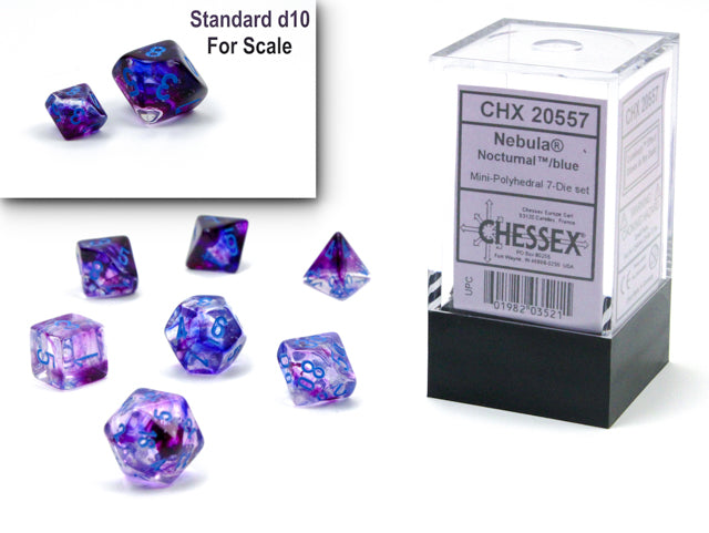 Chessex - Mini Nebula Polyhedral 7 Die Set - Luminary Nocturnal Blue