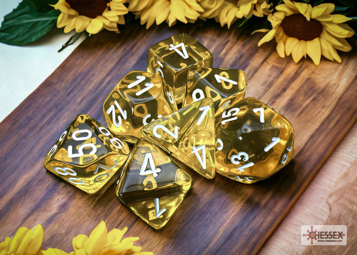 Chessex - Translucent Polyhedral 7 Dice Set - Yellow & White