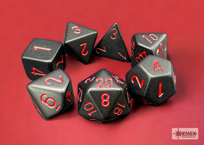Chessex - Opaque Polyhedral 7 Dice Set - Black with Red