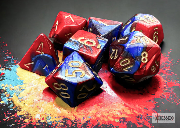 Chessex - Gemini Polyhedral 7 Dice Set - Blue-Red with Gold