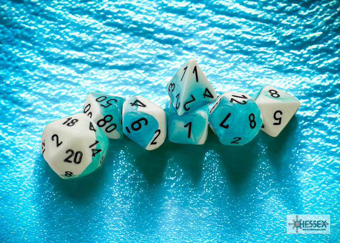 Chessex - Gemini Polyhedral 7 Dice Set - White-Teal with Black