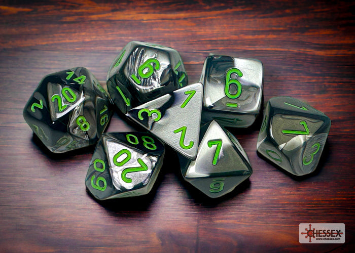 Chessex - Gemini Polyhedral 7 Dice Set - Black-Grey with Green