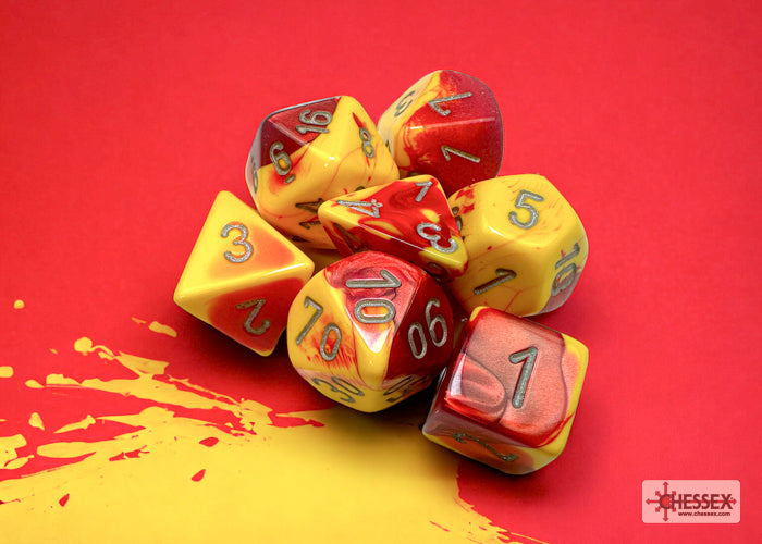 Chessex - Gemini Polyhedral 7 Dice Set - Red-Yellow with Silver