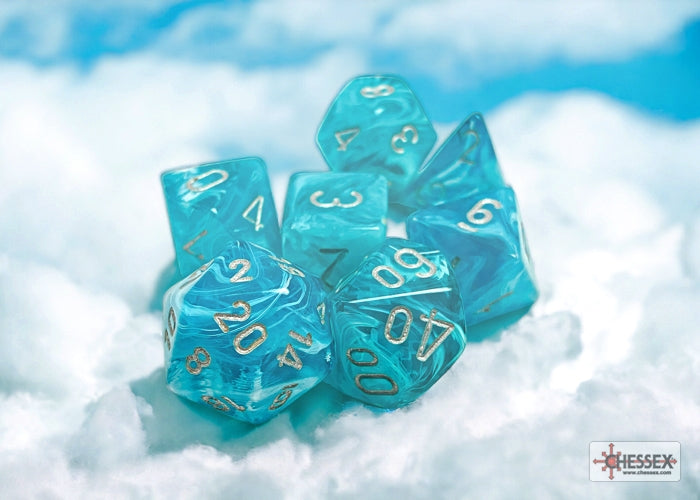 Chessex - Cirrus Polyhedral 7 Dice Set - Aqua with Silver
