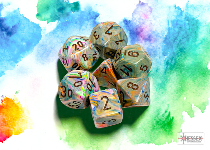 Chessex - Festive Polyhedral 7 Dice Set - Vibrant with Brown