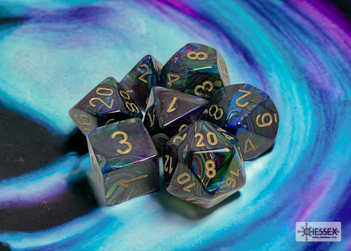Chessex - Lustrous Polyhedral 7 Dice Set - Shadow with Gold