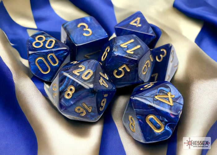 Chessex - Scarab Polyhedral 7 Dice Set - Royal Blue with Gold