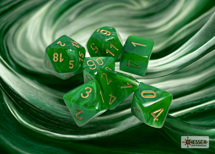 Chessex - Vortex Polyhedral 7 Dice Set - Green with Gold