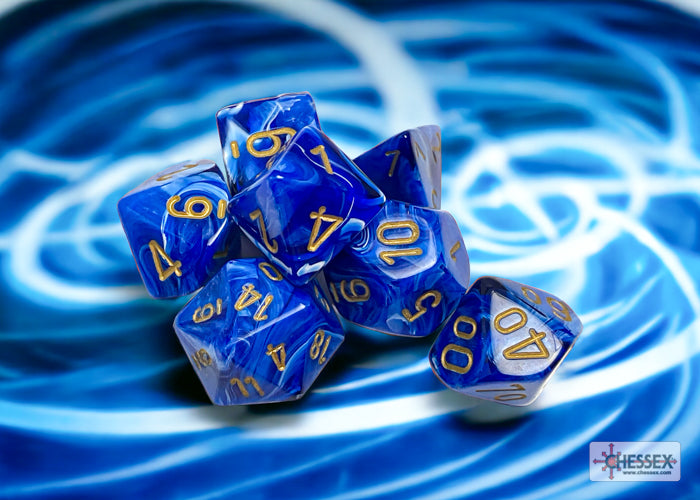 Chessex - Vortex Polyhedral 7 Dice Set - Blue with Gold