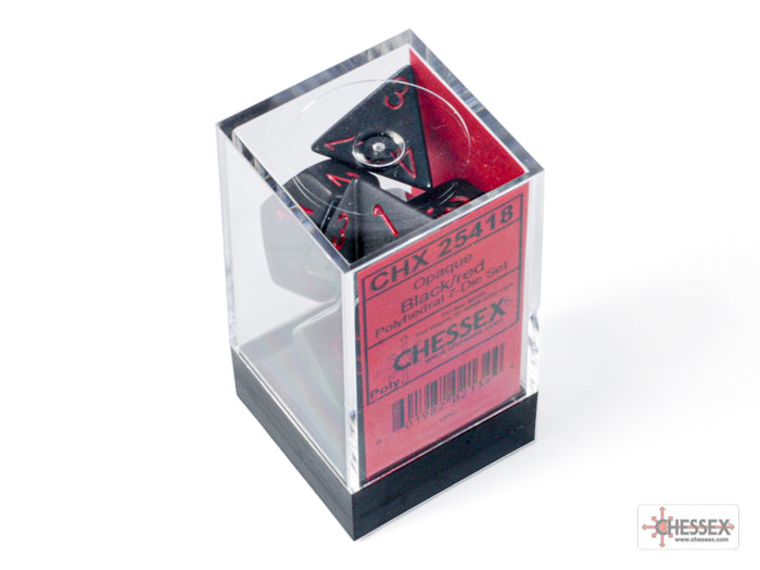 Chessex - Opaque Polyhedral 7 Dice Set - Black with Red