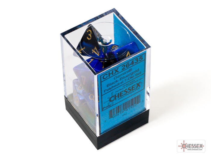 Chessex - Gemini Polyhedral 7 Dice Set - Black-Blue with Gold