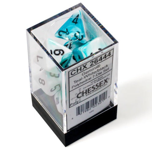 Chessex - Gemini Polyhedral 7 Dice Set - White-Teal with Black