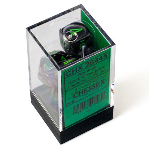Chessex - Gemini Polyhedral 7 Dice Set - Black-Grey with Green