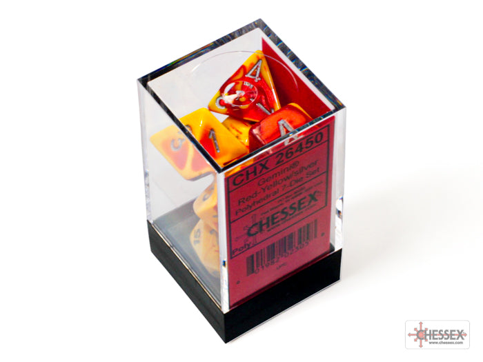 Chessex - Gemini Polyhedral 7 Dice Set - Red-Yellow with Silver