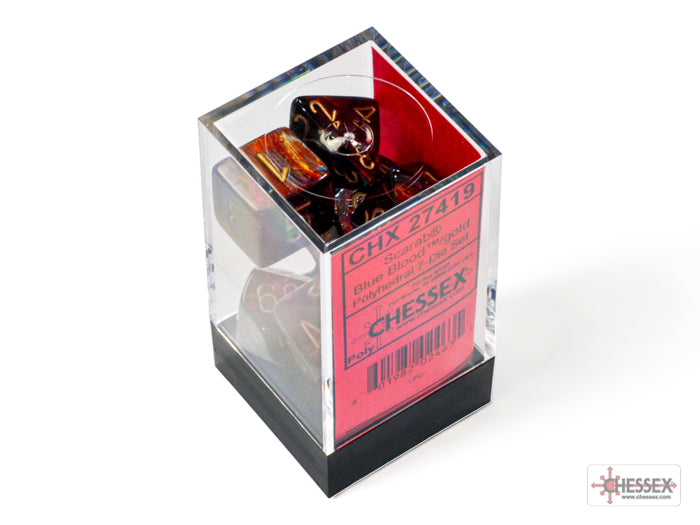 Chessex - Scarab Polyhedral 7 Dice Set - Blue Blood with Gold