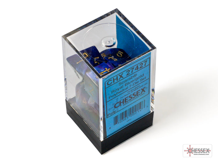 Chessex - Scarab Polyhedral 7 Dice Set - Royal Blue with Gold