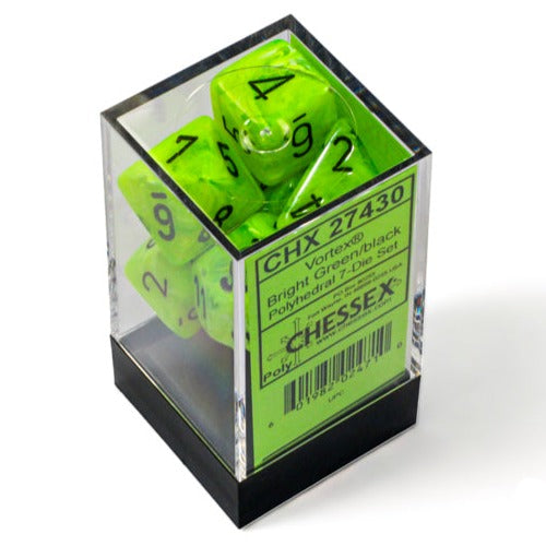 Chessex - Vortex Polyhedral 7 Dice Set - Bright Green with Black