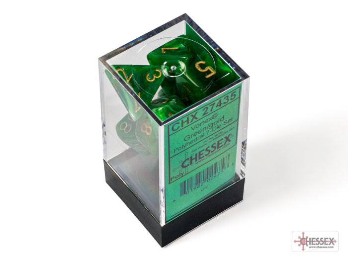 Chessex - Vortex Polyhedral 7 Dice Set - Green with Gold