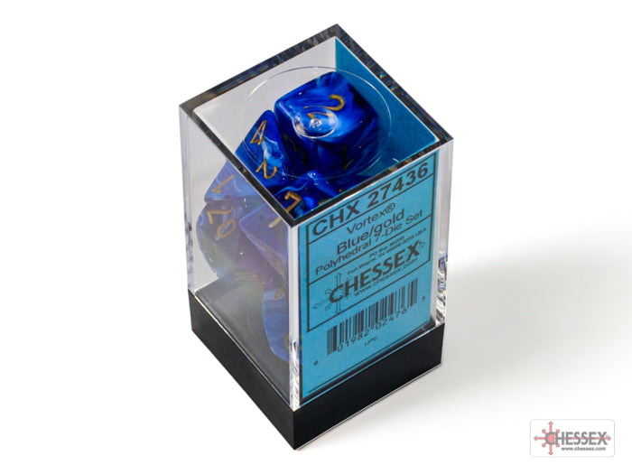 Chessex - Vortex Polyhedral 7 Dice Set - Blue with Gold
