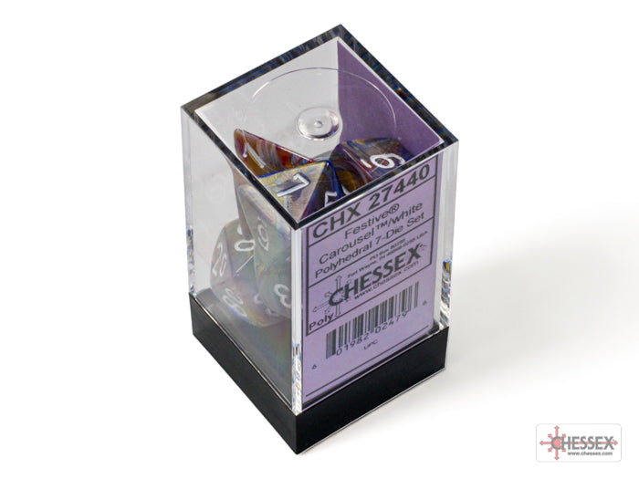 Chessex - Festive Polyhedral 7 Dice Set - Carousel with White