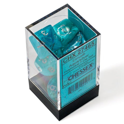 Chessex - Cirrus Polyhedral 7 Dice Set - Aqua with Silver