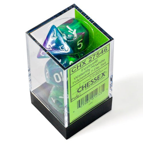 Chessex - Festive Polyhedral 7 Dice Set - Waterlily & White