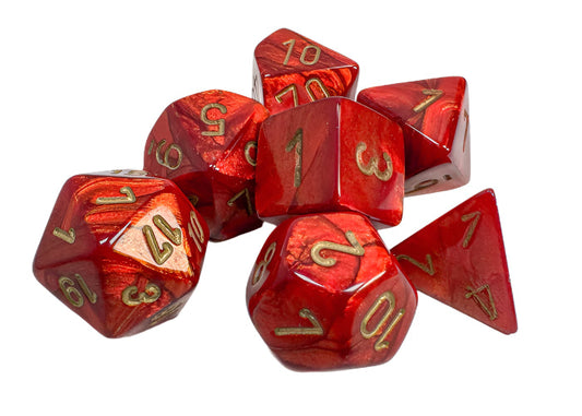 Chessex - Scarab Polyhedral 7 Dice Set - Scarlet with Gold