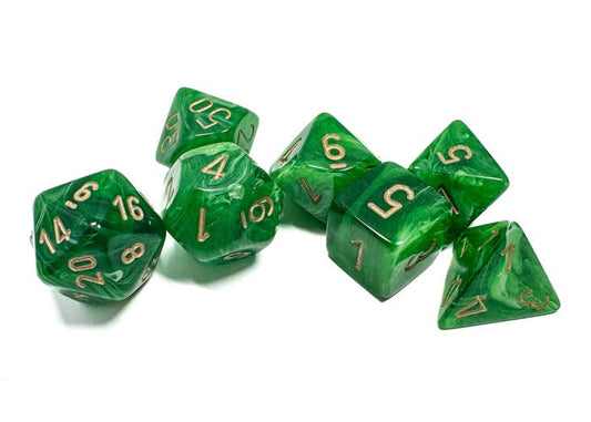 Chessex - Vortex Polyhedral 7 Dice Set - Green with Gold
