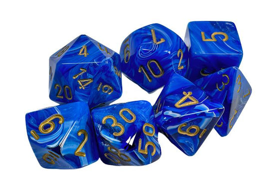 Chessex - Vortex Polyhedral 7 Dice Set - Blue with Gold