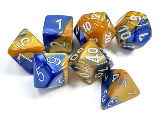 Chessex - Gemini Polyhedral 7 Dice Set - Blue, Gold with White