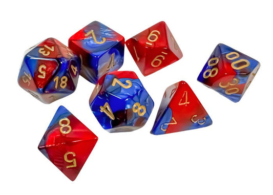 Chessex - Gemini Polyhedral 7 Dice Set - Blue-Red with Gold