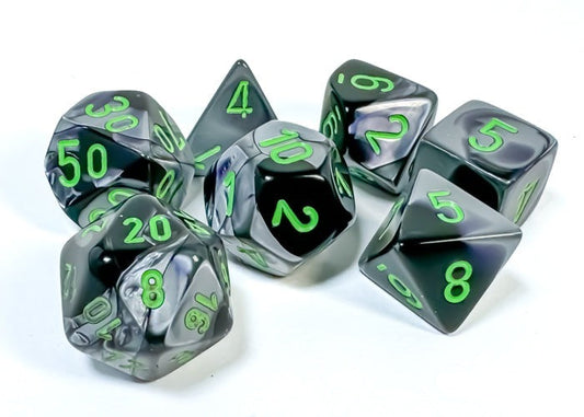 Chessex - Gemini Polyhedral 7 Dice Set - Black-Grey with Green