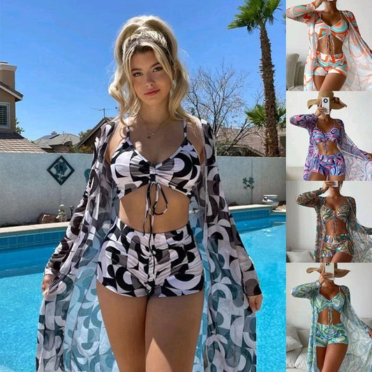 3pcs Spring Bikini With Long Sleeve Cardigan Fashion Summer Beach Swimsuit Women