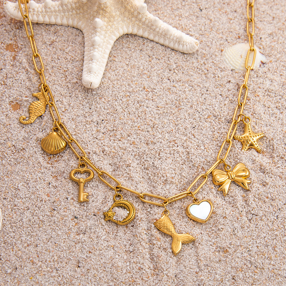 Gold Electroplated Stainless Steel Pearl Necklace