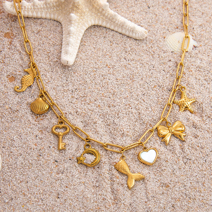 Gold Electroplated Stainless Steel Pearl Necklace