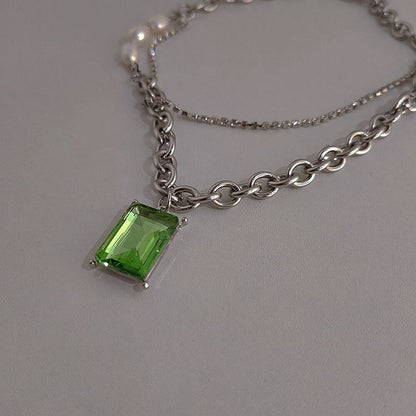 Green Square Brick Titanium Steel Necklace