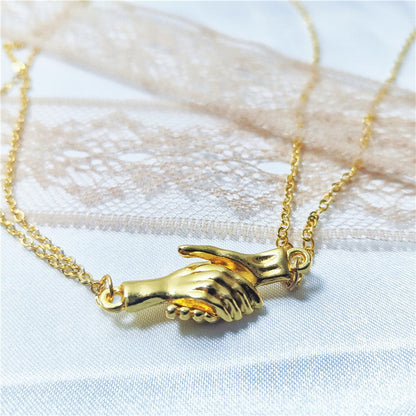 Holding Hands Couple Necklace, 2Pc Set
