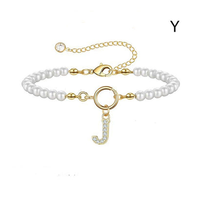 A-Z Letter Pendant Pearl Bracelet