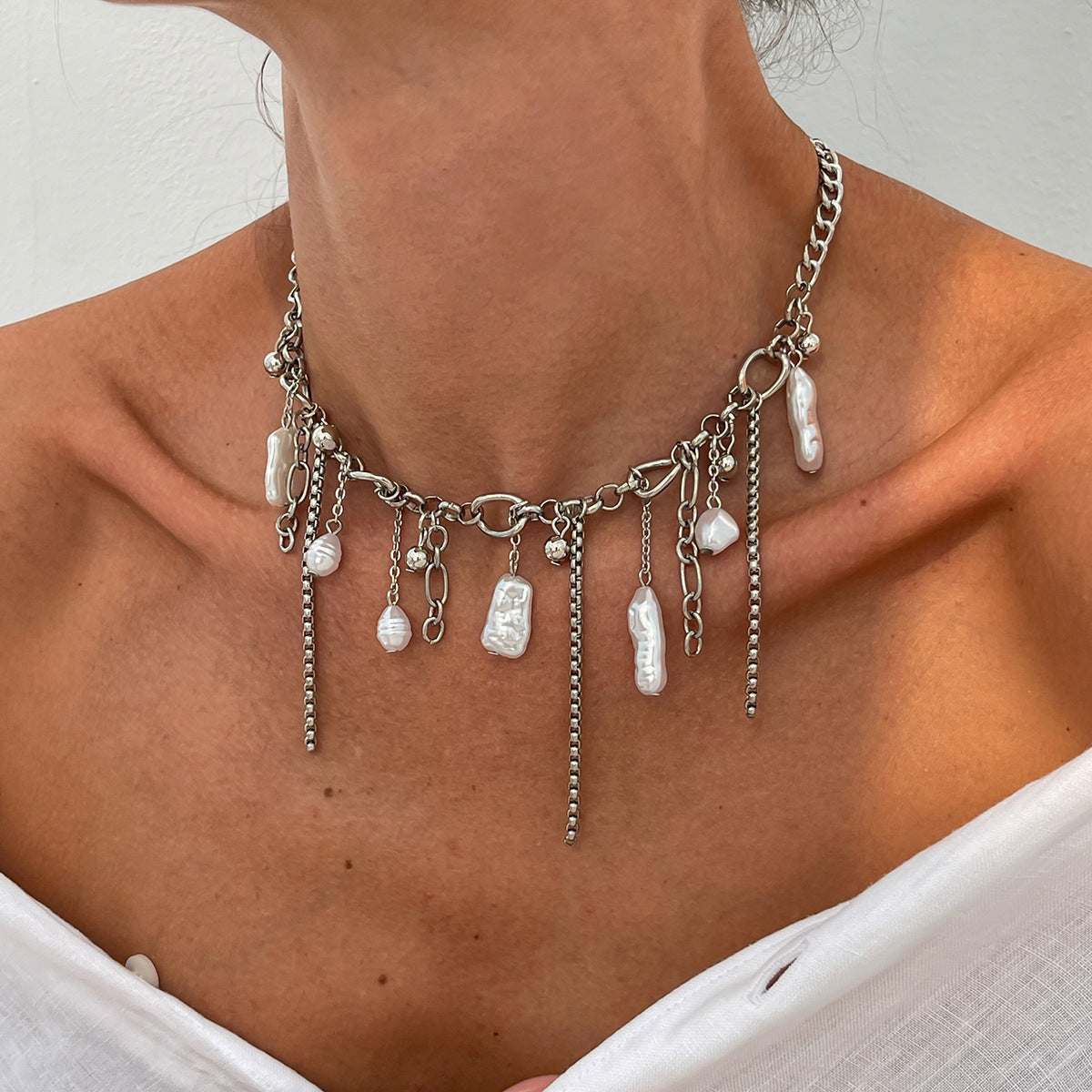 Metal Star Moon Tassel Necklace