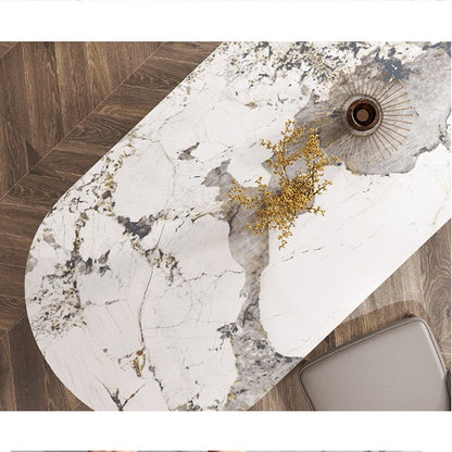 Costanza Oval Dining Table, Sintered Stone, White