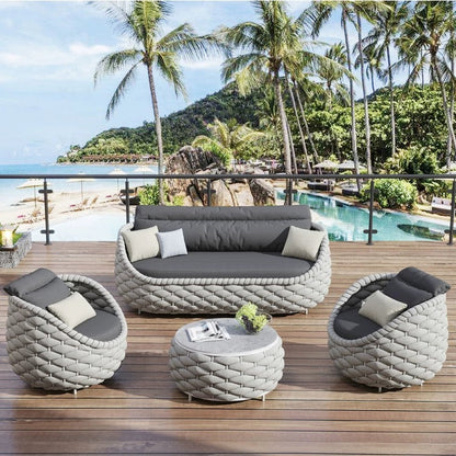 Marbella Textilene Rope Woven Outdoor Sofa Set with Water-Proof Covers, Grey