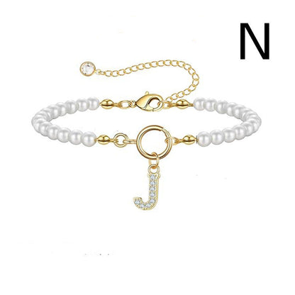 A-Z Letter Pendant Pearl Bracelet
