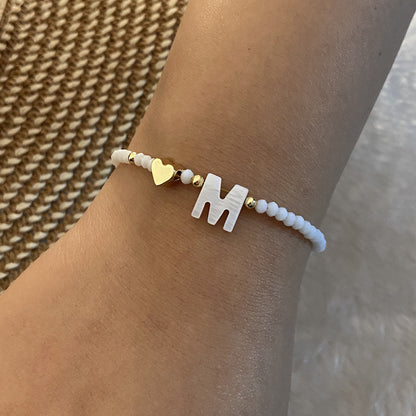 26 Letters White Shell Beaded Bracelet for Women