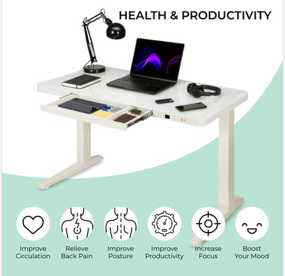 E-Max Electric Height Adjustable Desk White (Glass Top) – Purus Life