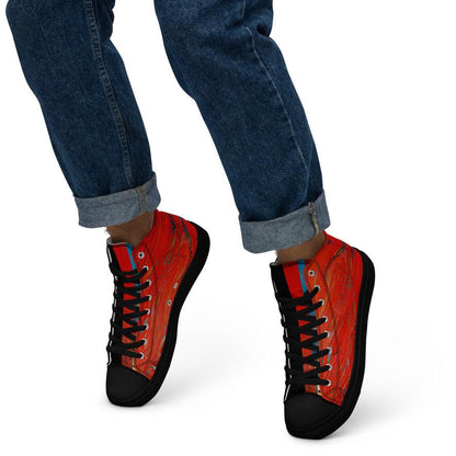 Half Black Half Hónghǎi - Mens High-Top Canvas Shoes