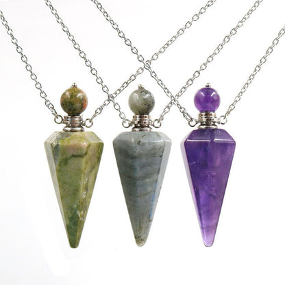 Crystal Stone Cone Perfume Bottle Necklace